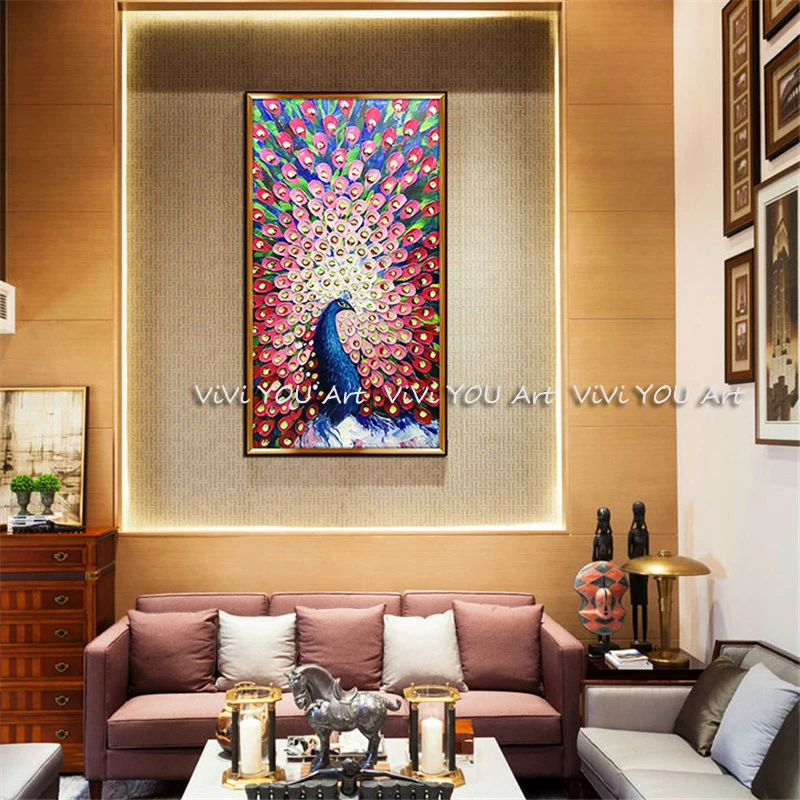 

High Quality oil painting Hand-painted Beautiful Peacock Oil Paintings Canvas art colorful Peacock Oil Paintings Wall Decoration