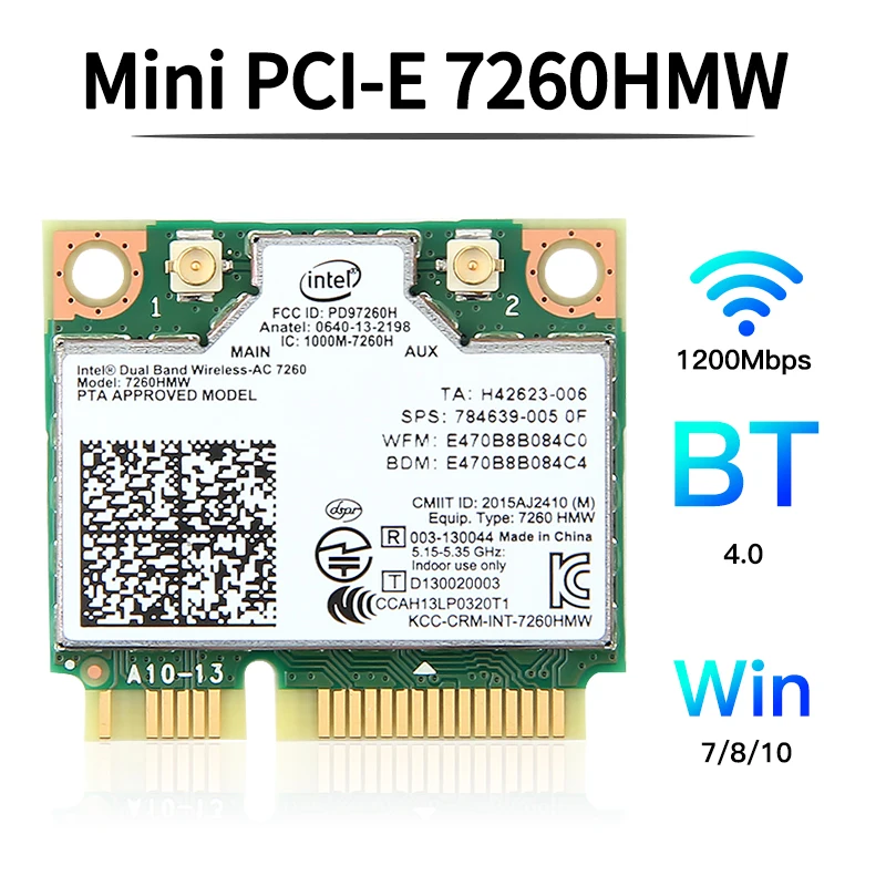 1200Mbps Per Intel 7260 Ac Wifi Card Mini Pci-E 7260Hmw Dual Band 802.11Ac 2.4Ghz/5Ghz Bluetooth 4.0 Wireless Wlan Wifi Adapter