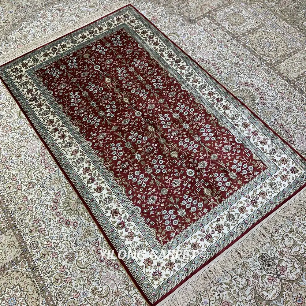 YILONG 3'x5' Восточный Классический шелковый ковер ручной работы красного цвета персидский стиль изысканный ковер(HF219B
