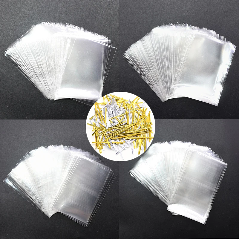 100pcs/lot Candy Lollipop Cookies Clear Opp Plastic Bags with Sealing Twist Ties Packaging Cellophane Bag Wedding Party Gift Bag