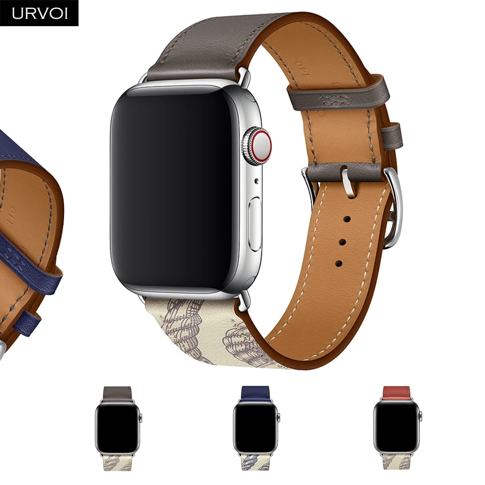 URVOI печатных один тур band для apple watch серии 5/4 3/2/1 Swift кожаный ремешок наручных часов