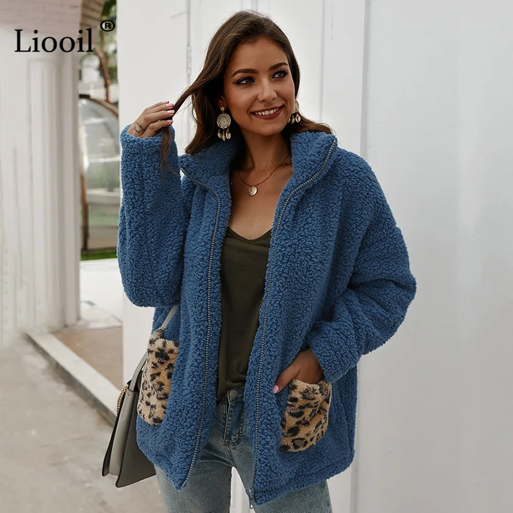

Casual Winter Fleece Coats And Jackets Woman 2020 Zipper Up Long Sleeve Turn-down Collar With Pockets Female Warm Outwears