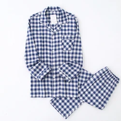 New Water-washed Cotton Long Sleeved Trousers Mens Pajamas Spring and Autumn Lapel Pure Cotton Pijama Mans Nightwear Sleepwear