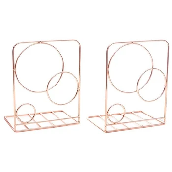 

2Pcs Decorative Iron Wire Metal Bookends Art Book Stand for Shelf Geometric Design Book End