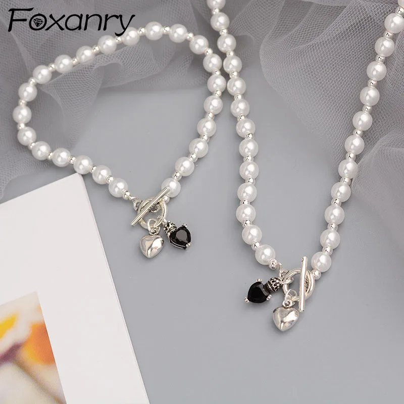 MEWANRY Silver Color Necklace Bracelet Jewelry Set Trendy Elegant Pearls LOVE Heart OT Buckle Design Girl Party Jewelry
