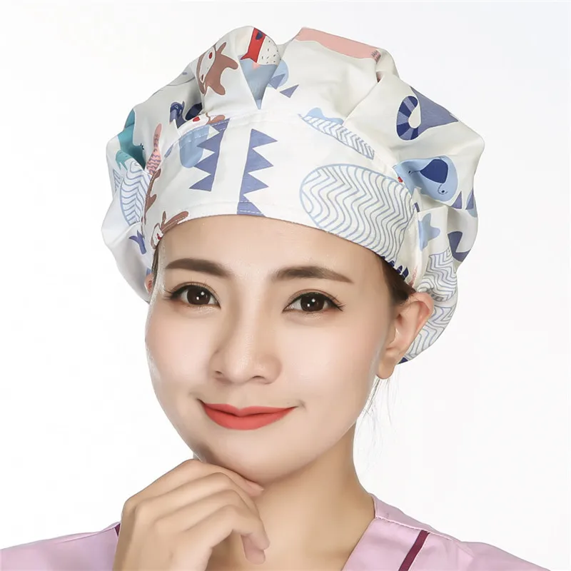 YUFEIDA, унисекс, медицинские больничные шапочки, доктор, медсестра, женщина, лабораторная печать, хирургическая кепка, хлопок, регулируемая, Jalecos, длинные волосы, скраб, Кепка - Цвет: 57