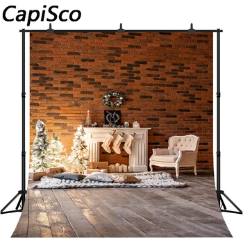 

Capisco Photography Background Brick Wall Christmas Tree fireplace Wood floor Baby family portrait Backdrops Photo Studio prop