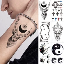 

Waterproof Temporary Tattoo Sticker 3D Spider Geometric Deer Gossip Cross Linear Arm Fake Tatto On Man Woman Child Flash Tattoos