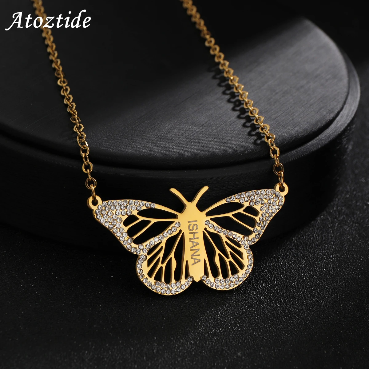 Personalised Butterfly Pendant Zircon Necklace Adorned with Swarovski Heart  Crystal Engraved Name Gift for Woman - CALLIE