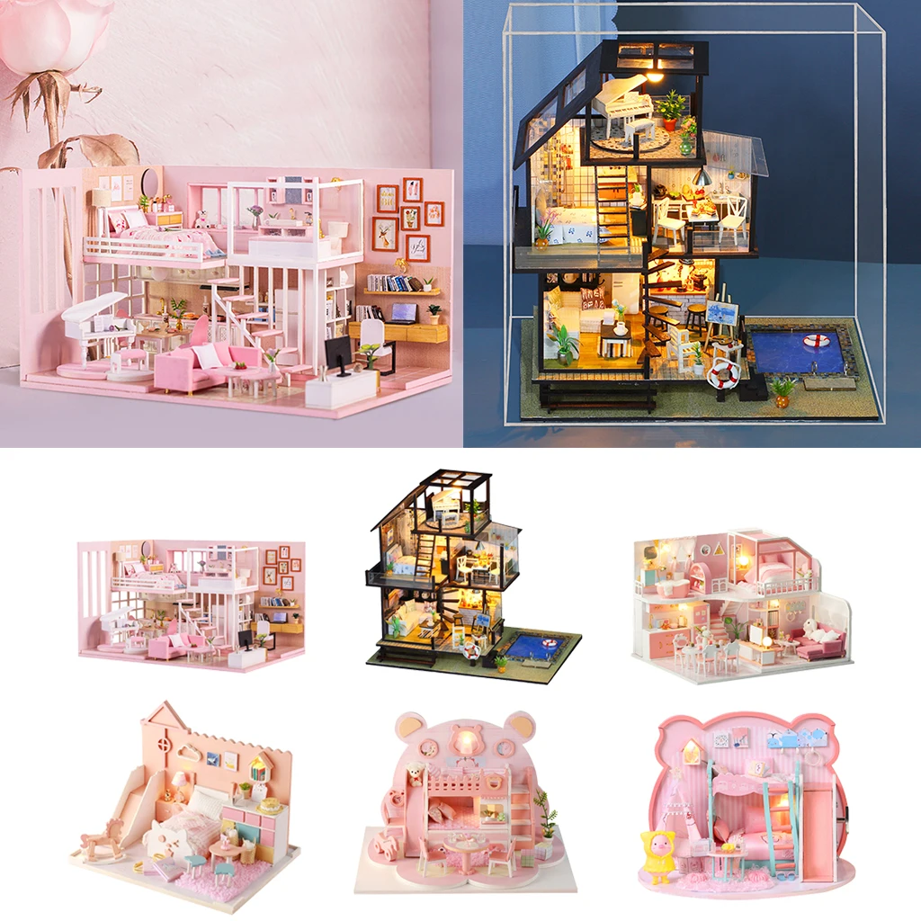 3D Wood Miniature Dollhouse Doll House Model Kit w/ Furniture Toys Kids Gift