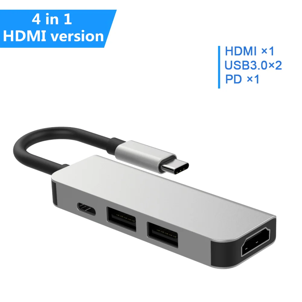 8-в-1 Тип C концентратор USB кабель-Переходник USB C на HDMI USB 3,0 Порты USB 2,0 Порты и разъёмы SD/устройство для считывания с tf-карт USB-C Мощность доставки для MacBook Pro 3,1 сплиттер - Цвет: 4 in 1