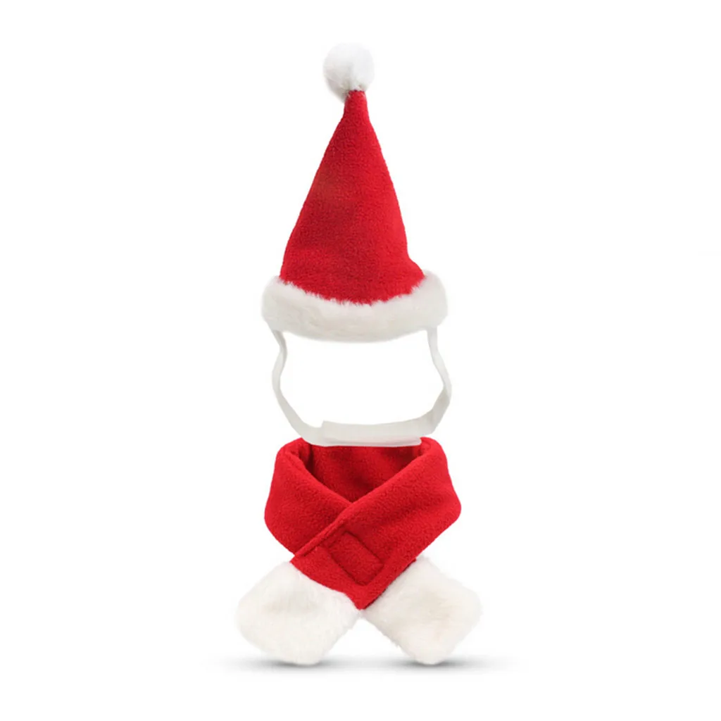 Шапка для питомца кошки собаки Рождество одноцветная зимняя теплая шапка Регулируемая шапка Рождественский шарф шапка набор M0916