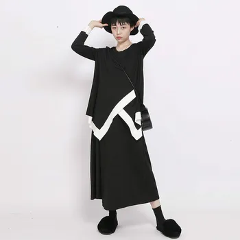 

XUXI 2020 New Summer T Shirt Irregular Top Women's Long Sleeve Round Collar Long Size Loose Contrast Color T-shirt FZ1407