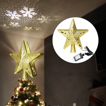 

US/EU/UK Plug Christmas Decoration Ornaments Xmas Tree Top LED Projection Lamp Snowflake Pattern Night Light Decor Props G8TB