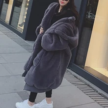 Новинка зимы, женское теплое длинное меховое пальто,, с капюшоном, одноцветное, с длинным рукавом, свободное, из искусственного меха, куртки, пальто для женщин, уличная одежда
