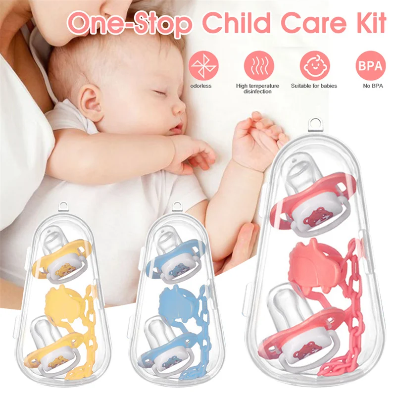 3 In 1 Pacifiers for Babies Set 2 PCS Silicone Nipple + Pacifier Clip Newborn Baby Chew Toy Dustproof Storage Box Baby Goods silicone pacifier pacifier clip pacifier set baby pacifier