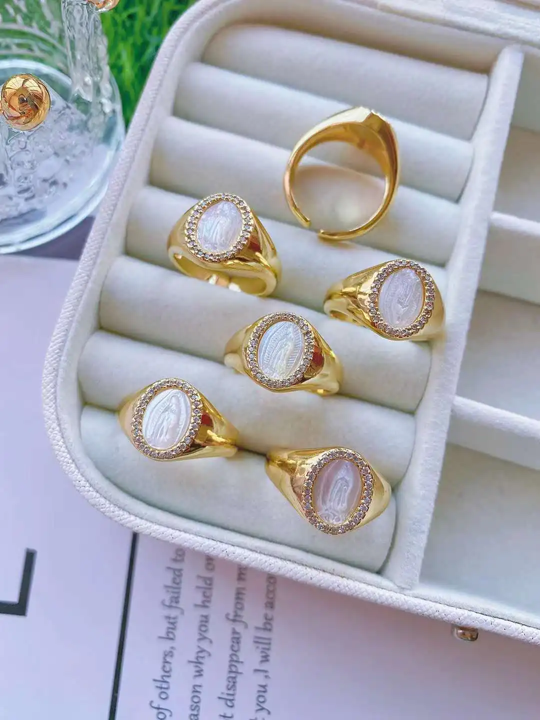 2PCS Shell Gold Filled CZ Adjustable Ring for Women Rings Round Ring Exquisite Trend