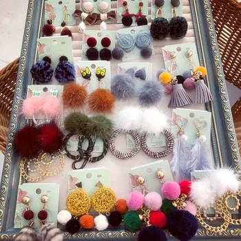 

30 Pairs/lot fashion winter Mink fur ball style women earrings lot jewelry wholesale 200729-79