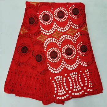 

Red African Embroidery Cotton Lace Fabric Swiss Voile Lace Cloth For Making Dress NCH73(5yards/lot) Many Color
