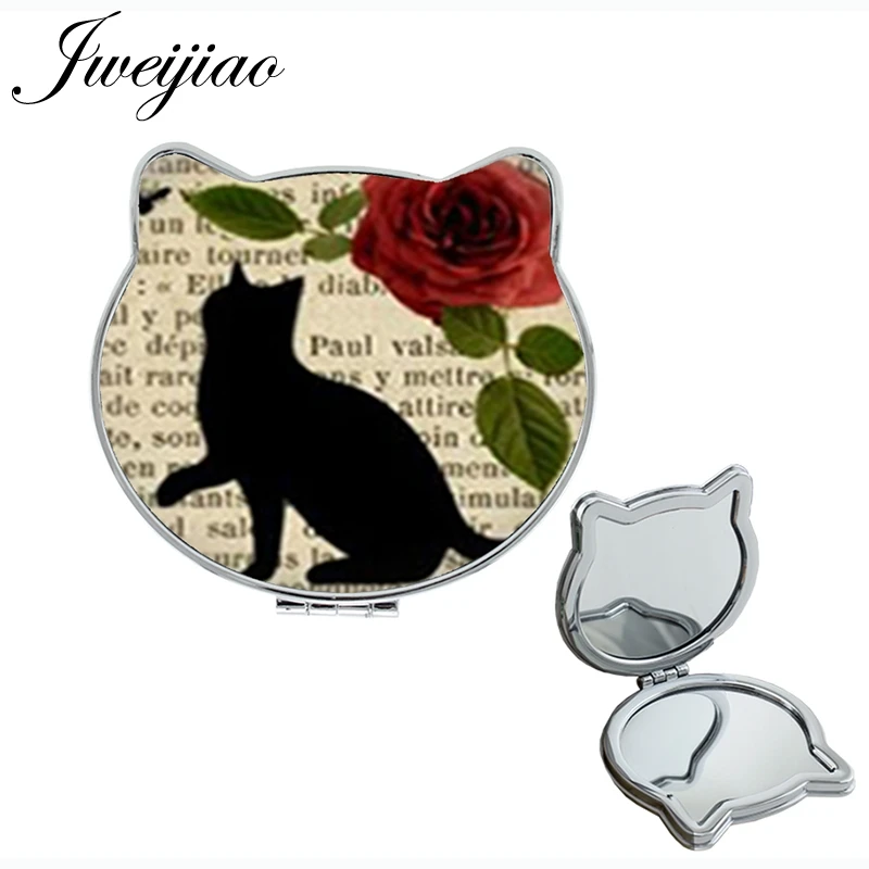 

JWEIJIAO red rose black cat Silhouette 1X/2X Portable Magnifying mirror letters leather pocket mirror for lovers wedding NS040