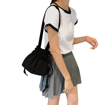 

Women Fashion Storage Bags New Solid Color Drawstring Bucket Bag Female Large Capacity Canvas Shoulder Traveling Crossbody Bag