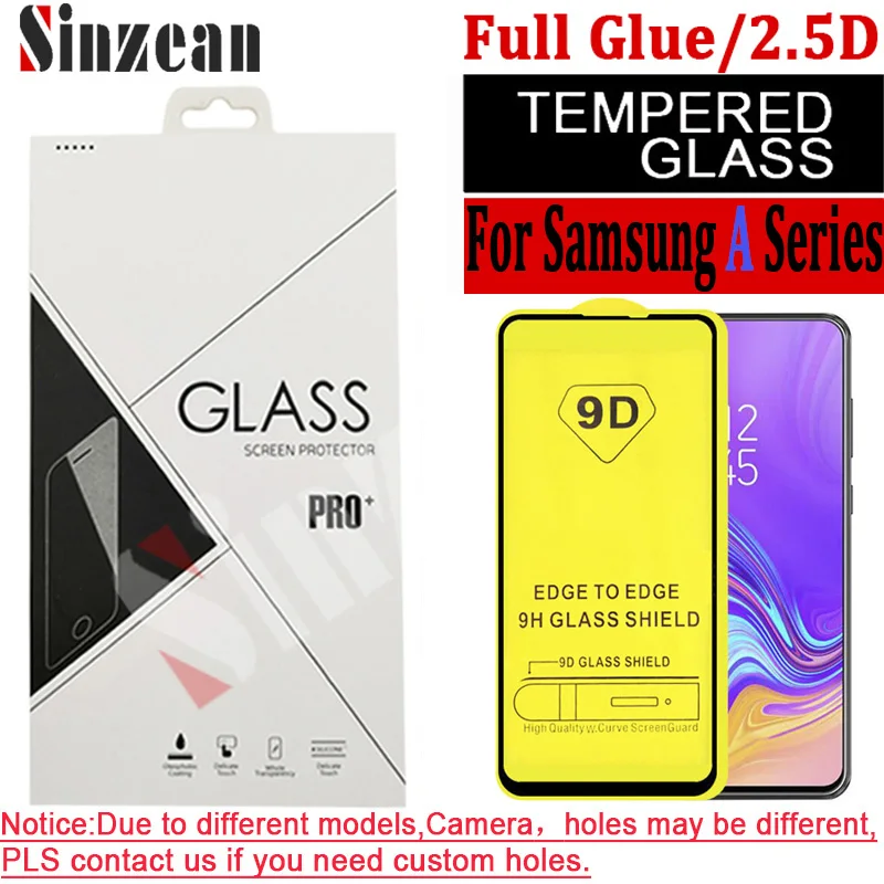 Sinzean 100 шт 9D полное клеевое закаленное стекло для samsung A10/A20/A30/A40/A50/A60/A70/A80/A90/M10/M20/M30/M40 2.5D защита экрана