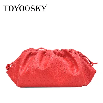 

TOYOOSKY Ins Weaving PU Leather Cloud Bag Soft Wrinkled Dumpling Shoulder Messenger Handbags Women Designer Evening Clutch Pouch