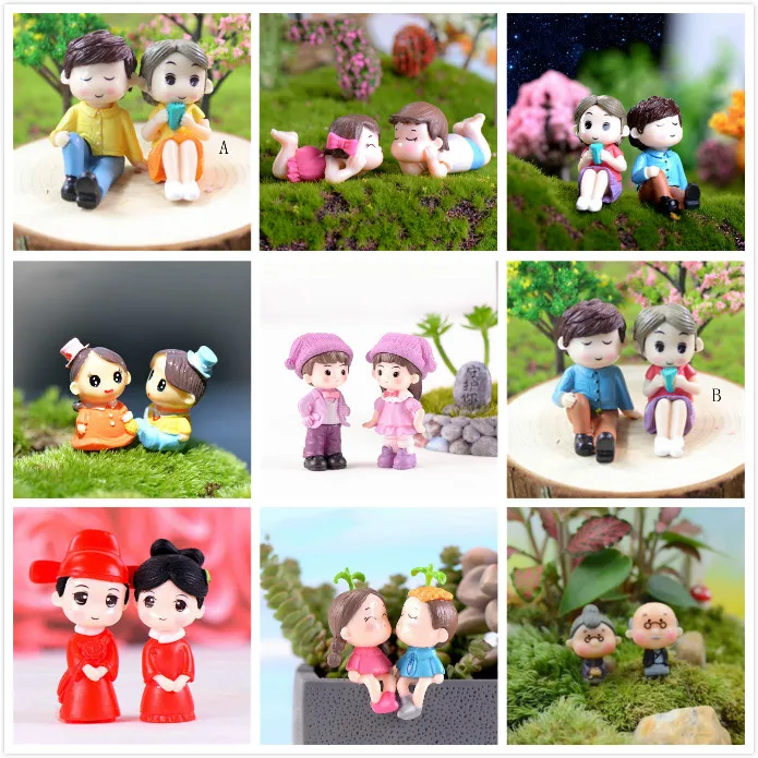 1set Mini Stool Couples Dolls Fairy Garden Miniatures Decor Dollhouse/Terrarium Action Figures Figurine DIY Micro Landscape