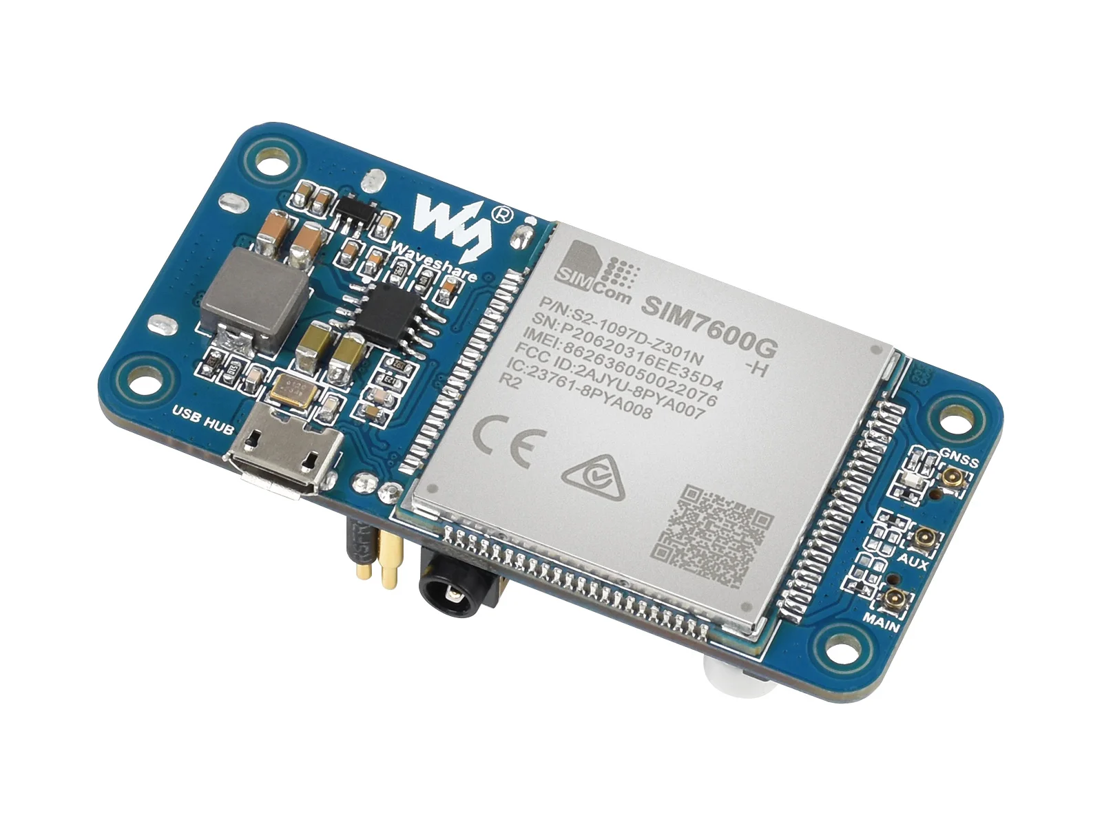 Waveshare SIM7600G-H 4G Hoed (B) for Raspberry Pi, lte Cat-4 4G / 3G / 2G , Gnss Ŵ, ۷ι 