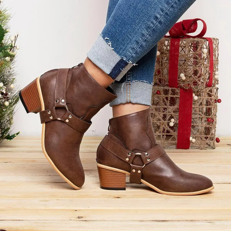 

HEFLASHOR Women Boots Winter Western Cowboy Ankle Boots Fashion Cowgirl Boots Pointed Toe Splicing Sequined PU Leather Shoes