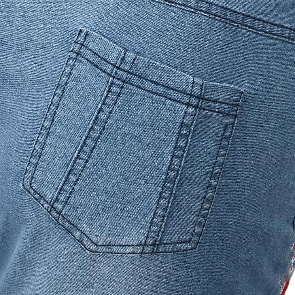 Women Mom Flare Jeans Vintage Embroidery Floral Print Button Waist Bell Bottom Denim Pants Women Casual Boyfriend Jeans