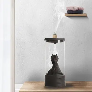 

Purple Sand Ceramic Dragon Design Incense Waterfall Backflow Incense Burner Holder with Acrylic Cover Home Ornament Table Decor
