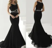 

Sparkle Black Mermaid Evening Night Dresses 2021 Jewel Neck Sleeveless Crystals Beading Formal Party Gowns Vestidos De Fiesta