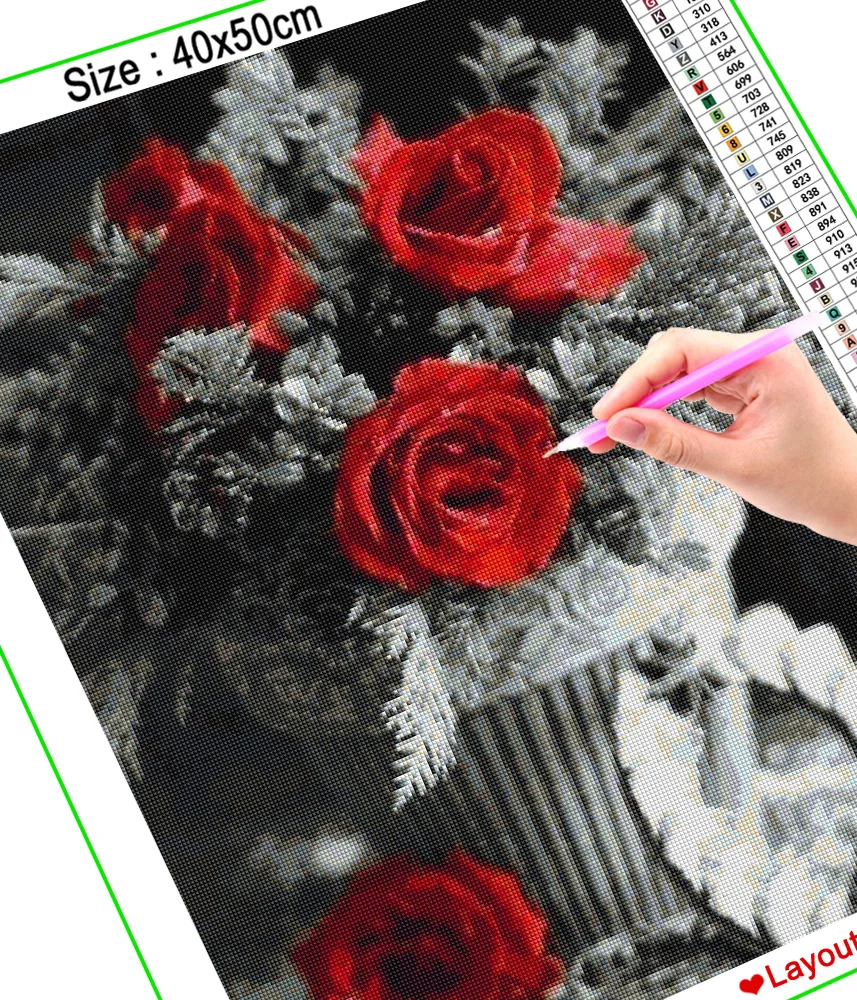 HOMFUN Diy Full Square Round Drill 5D Diamond Painting Cross Stitch Diamond Embroidery "Red rose landscape" Home Decor Gift