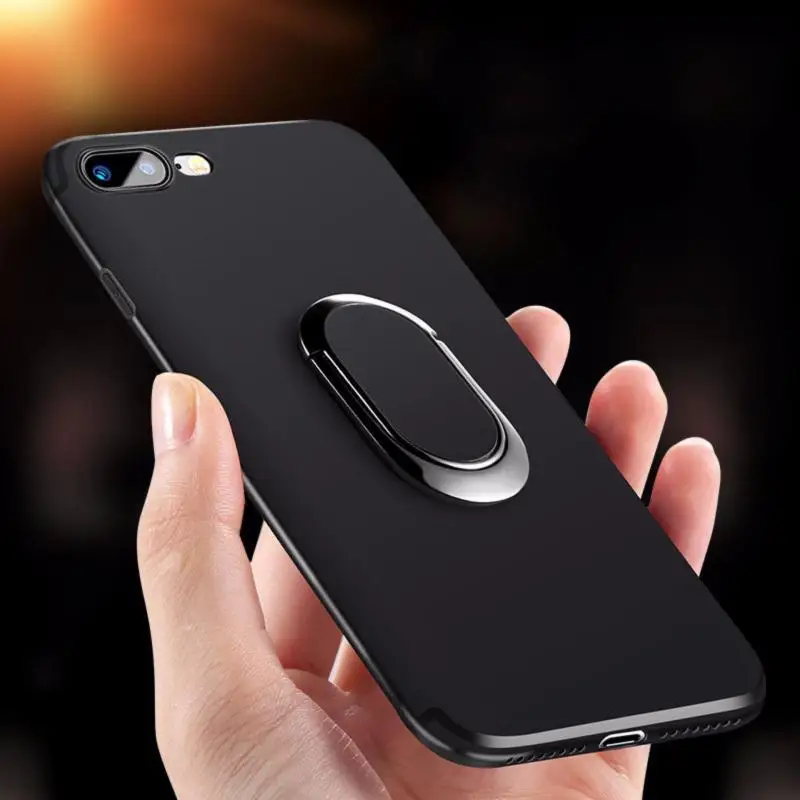 

Luxe Siliconen Case voor iPhone 8 7 6 6s Plus X Xs Max XR Cover Met Magneet Metalen Ring houder Stand Soft TPU Case voor iPhone