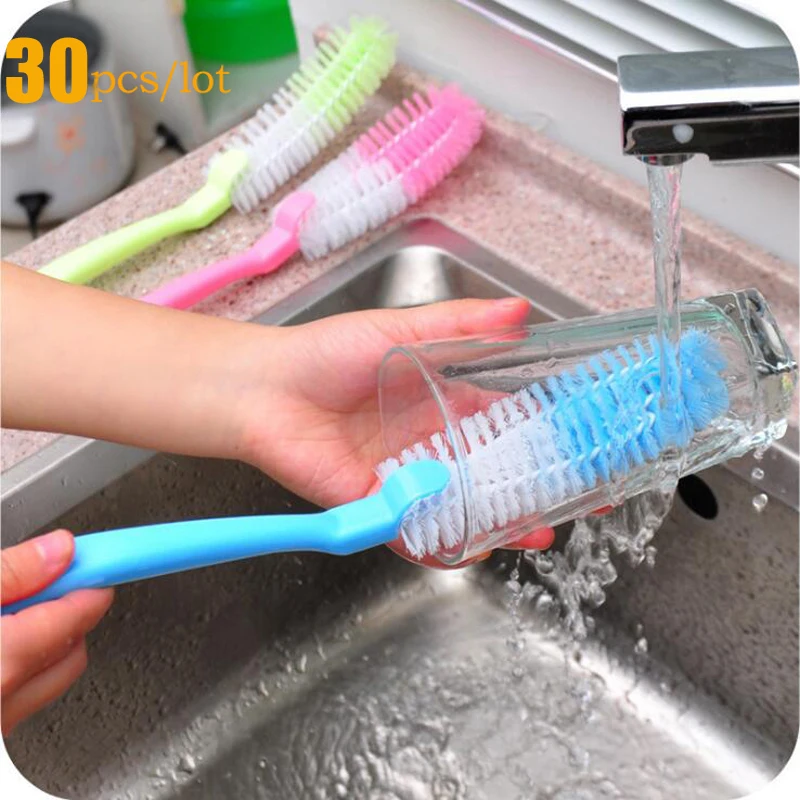 30 Pcs/lot Long Handle Bottle Cleaning Brush Flexible Bottle Brush
