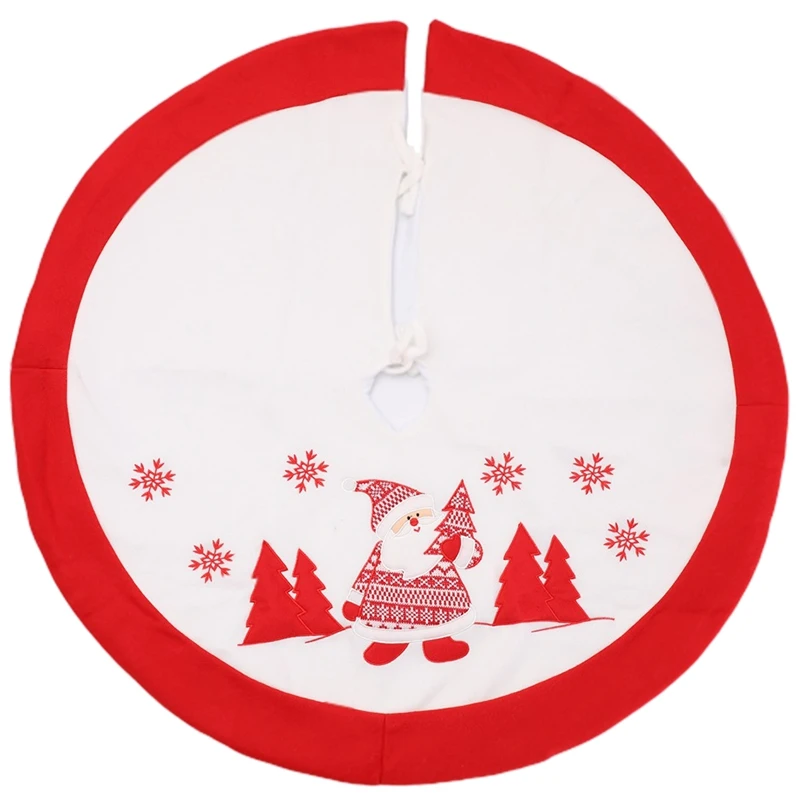 Home Decoration Christmas Tree Skirt Santa Claus Pattern Embroidered Christmas Tree Carpet for Holiday Home Supplies Decor
