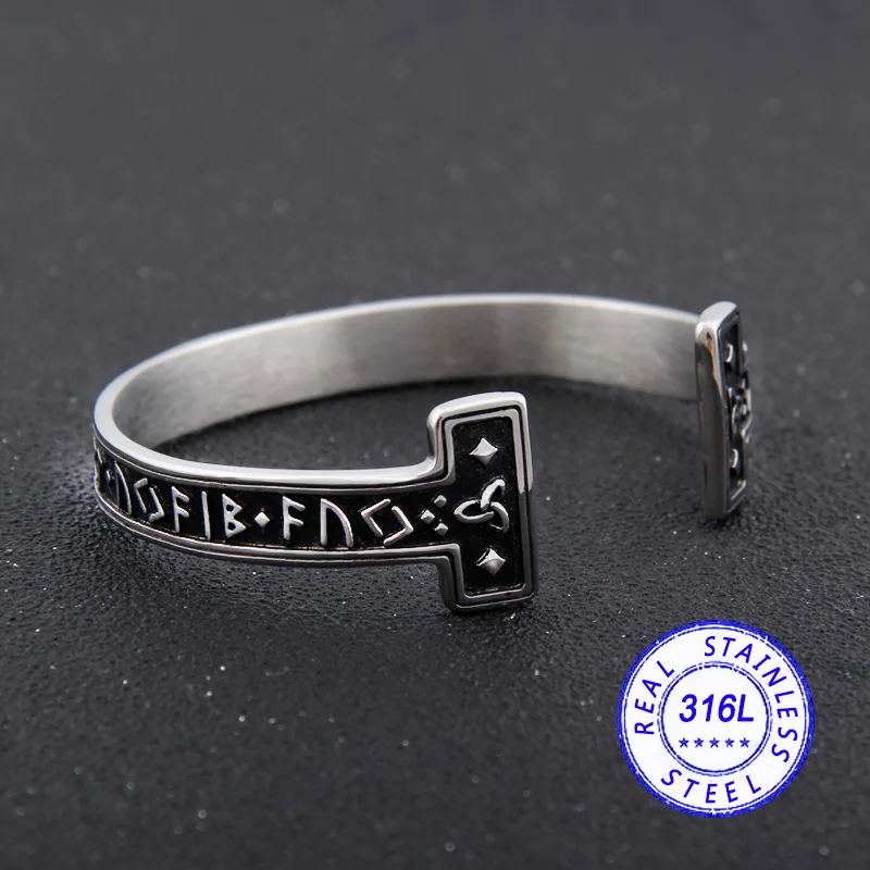 Yage stainless steel 1pc Men's Handmade Nordic Rune Bangle Viking Never fade