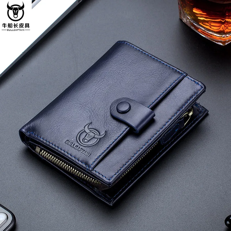 

BULL CAPTAIN Brand Casual Business Genuine Leather Pocket Wallet Men Cardholder Coin Bag RFID Hasp Zipper Men's Cowhide Purse