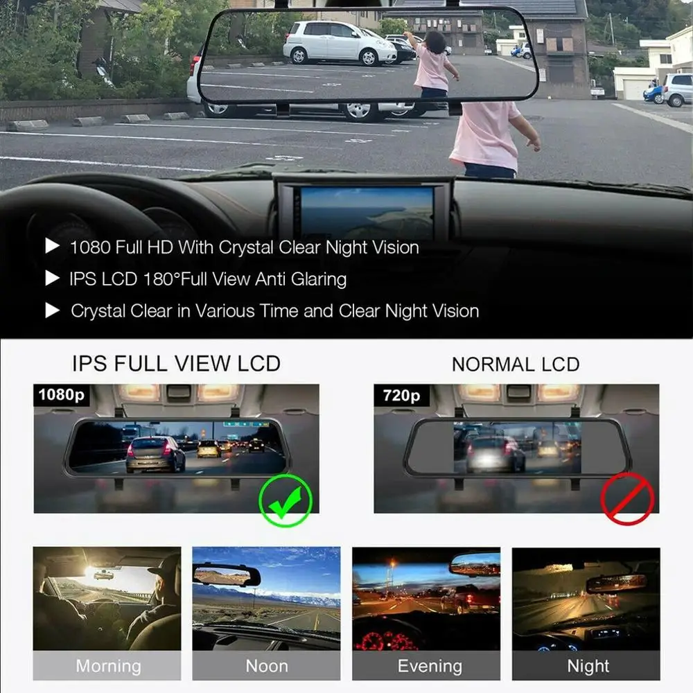Горячая 10 дюймов HD 1080P двойной объектив Автомобильный видеорегистратор зеркало