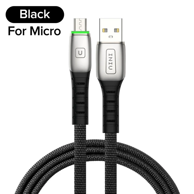 INIU 2 м 3 а светодиодный USB кабель зарядное устройство для iPhone 11 Pro XS MAX XR X 8 7 6S 6 Plus 5 5S шнур для быстрой зарядки мобильного телефона - Цвет: Black For Micro USB