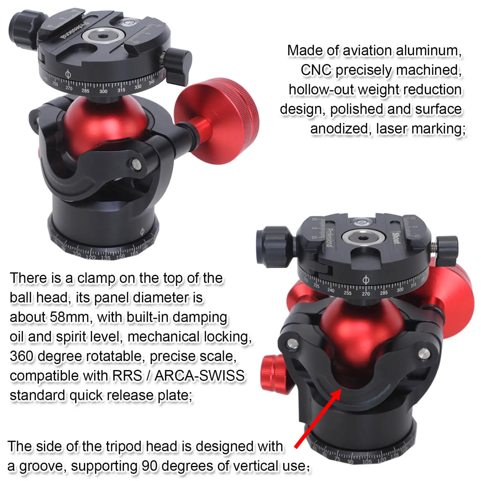 360 Tripod Panoramic Ball Head with Quick Release Clamp for Canon Sony Nikon DSLR Camera, Monopod, Slider, Camcorder, Tripod