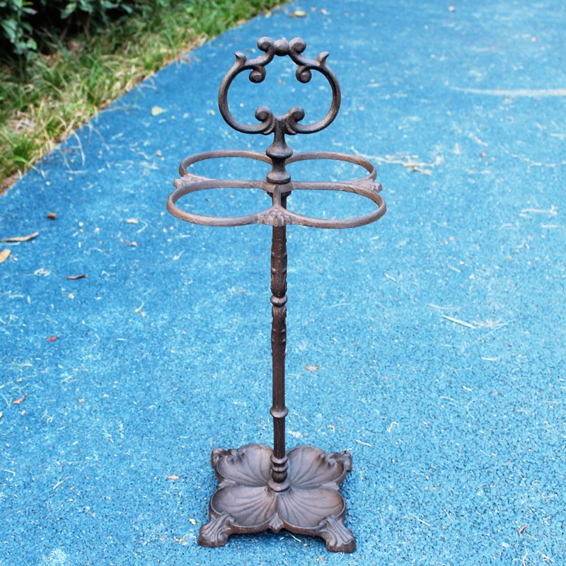 Retro Industrial Cast Iron Umbrella Holder With 4 Storage Circle Antique Rustic Home Lobby Footed Standing Umbrella Storage Rack