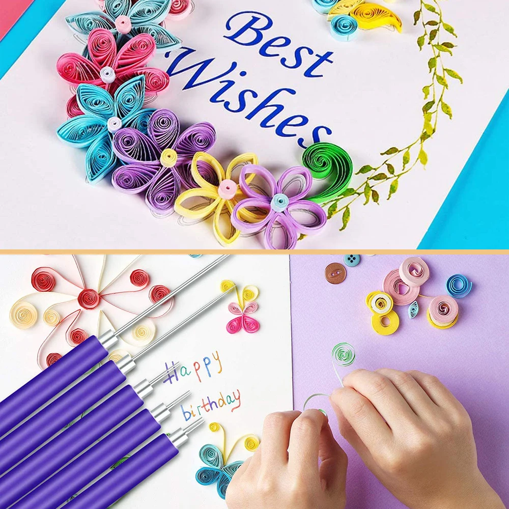 6PCS DIY Paper Cardmaking Project Suitable for Beginner Paper Quilling Kits,Multifunctional Slotted Quilling Tool,Handmade Rolling Curling Quilling Needle Pen for Art Craft