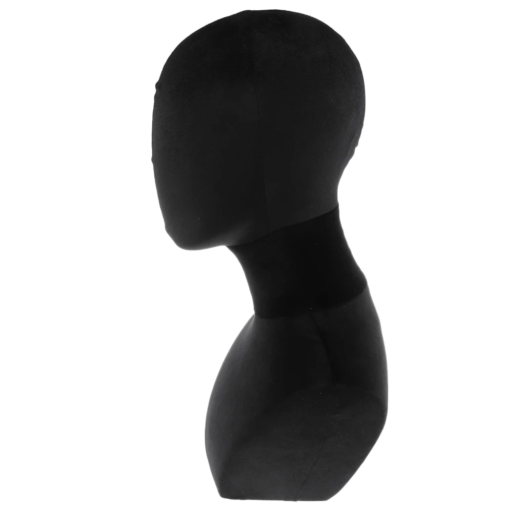 Black Wood Head Model with Stand - for Wig, Hair, Hat, Displaying, Headset Mannequin- Velvet