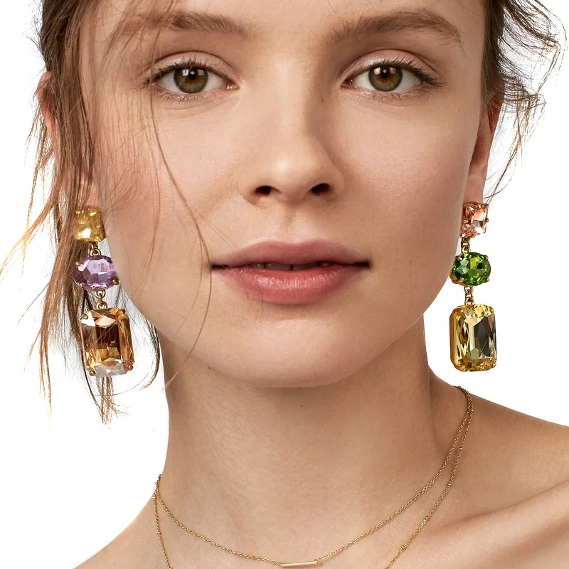 

New Style Europe And America Glass Inlaid Earrings Cool Top Grade Quality Ear Stud Cross Border Electricity Supplier Color
