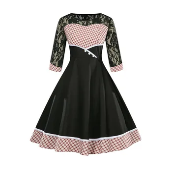 

Vintage 1950s Lace Dress Elegant Swing Dress Retro Lattice Patchwork Vestidos Plus Size 3XL 4XL Gothic Dresses Dateing Night