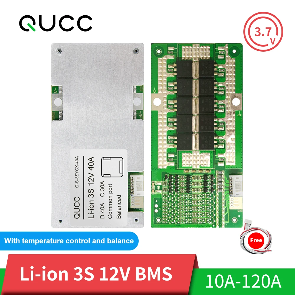 Qucc BMS 3S 12V 10A 15A 20A 30A 40A 60A 80A 100A 120A 18650 балансировки литий Батарея Защитная плата