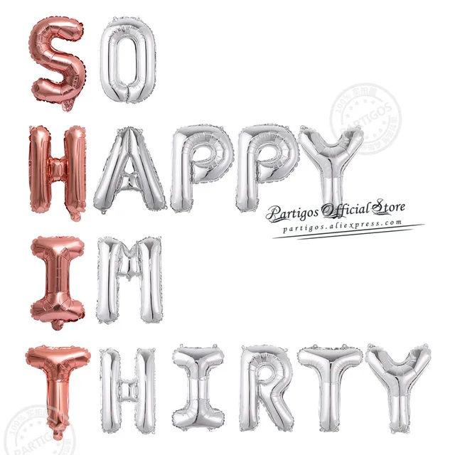 15Pcs/Set 12/16Inch Mixed Rose Gold Foil Letter Balloons 30th Birthday Party Decorations So Happy Im Thirty Balls Banners rose gold set 2