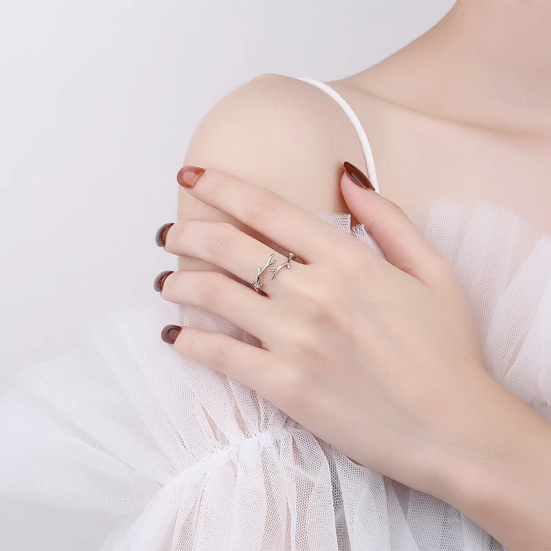 Silver rings silver ring QMCOCO simple branch leaf thin open adjustable for women girls party gifts